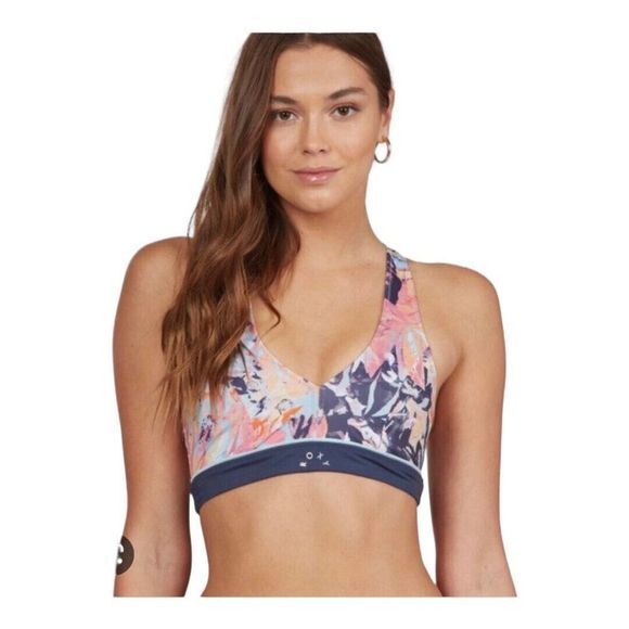 ROXY Fitness Sports Bra Bikini Top Floral Navy Size S 2579 - Picture 11 of 11